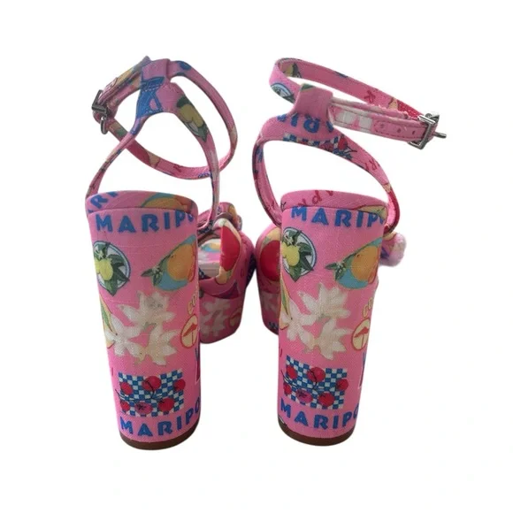 GIANNI BINI Pink Tobias Linen Mismatched Buckle Platform Sandals Heels 7.5 NEW - Picture 7 of 11